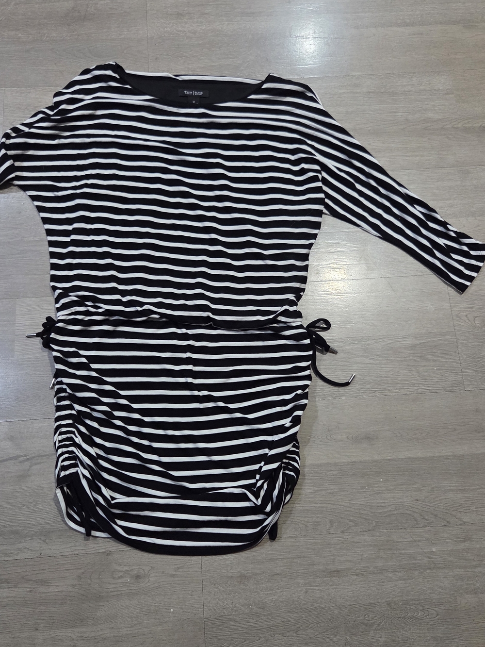 White House Black Market Black & White Striped Long-Sleeve Tie-Side Dress